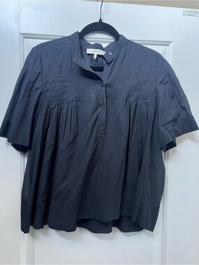 FRAME easy Boxy Button Front Top in Navy